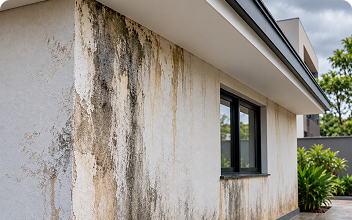 Fachada externa com manchas de umidade